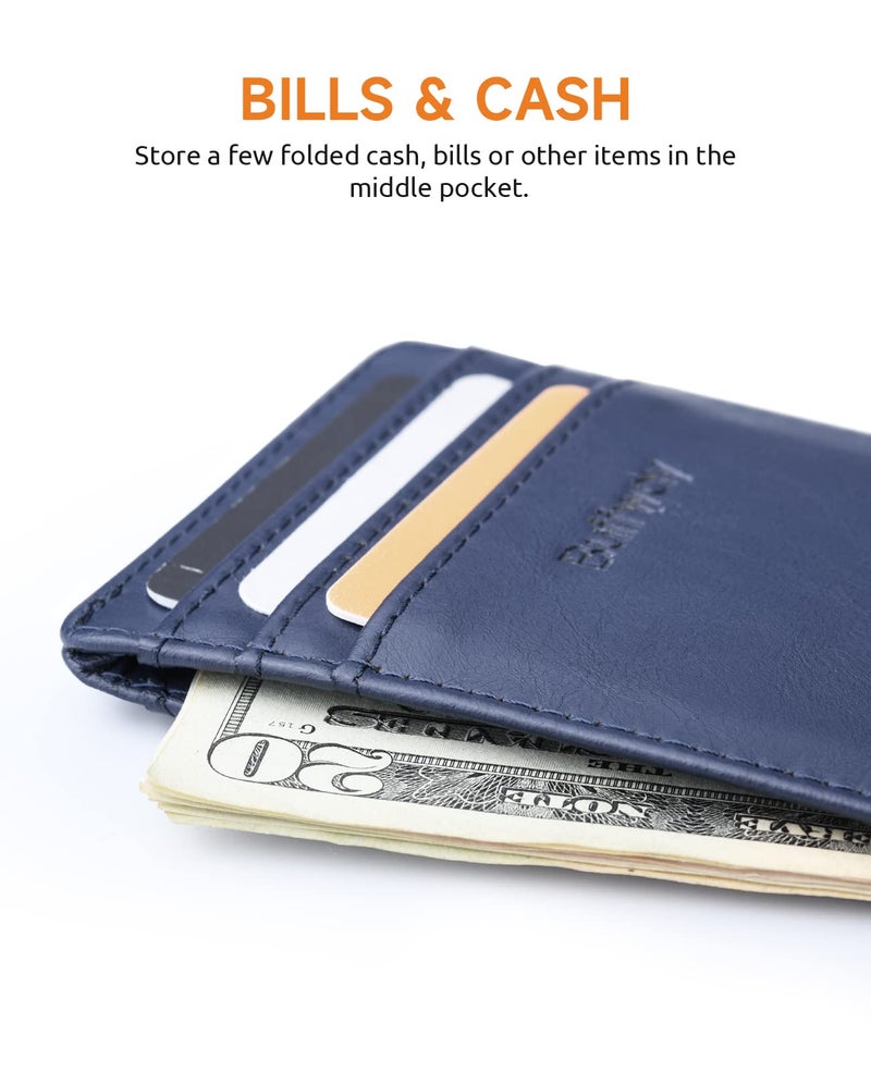 Buffway Mens Slim Wallet, Minimalist Thin Front Pocket Leather Credit Card Holder with RFID Blocking for Work Travel - Seattle Navy Blue - Image 5